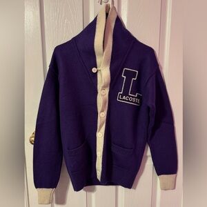 Lacoste Purple and White Cardigan